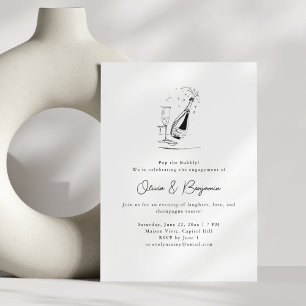 Champagne Tekening Minimalistische Verloving Feest Kaart