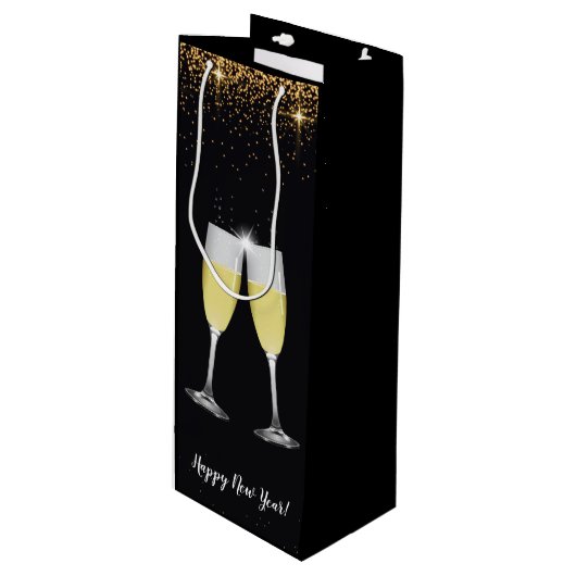 Champagne Toast Glitter Oud en Nieuw Feest Wijn Cadeautas (Voorkant Gekanteld)