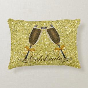 Champagne Toast Gold Faux Glitter Decoratief Kussen