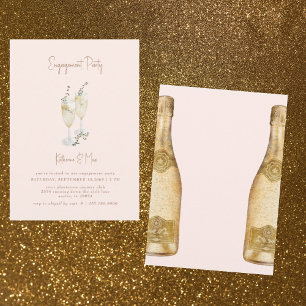 Champagne Toast Gold Text Blush Engagement Party Kaart