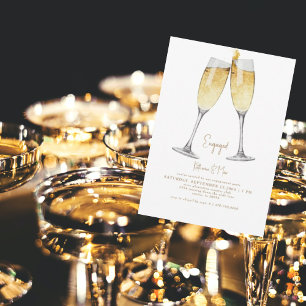 Champagne Toast Gold Text Engagement Kaart