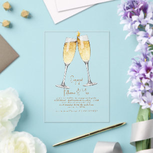 Champagne Toast Gouden Tekst Betrokkenheid Feest I Acryl Uitnodigingen