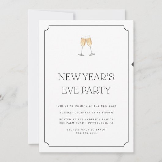 Champagne Toast Nouvel An Soirée Invitation (Devant)