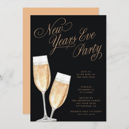 Champagne Toast Nouvel An Soirée Invitation (Devant / Derrière)