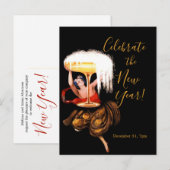 Champagne Toast NYE Invitation Postcard (Devant / Derrière)