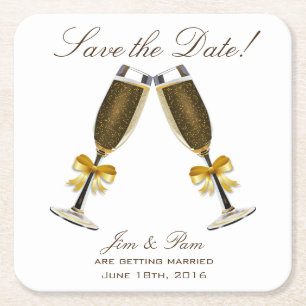 Champagne Toast Save the Date Vierkante Kartonnen Onderzetter