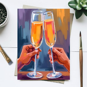 Champagne Toast Schilderij in waterverftechniek Briefkaart