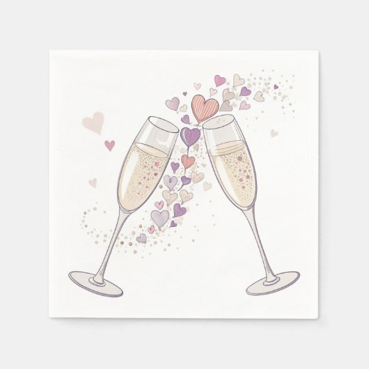 Champagne Toast Servetten - Harten en Bubbels (Voorkant)