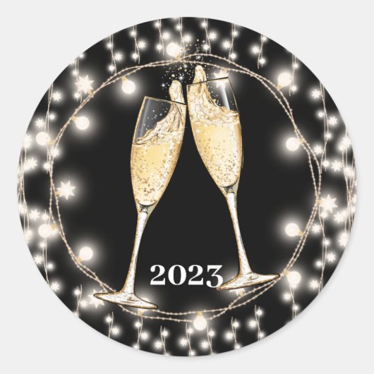 Champagne Toast String Lights Ronde Sticker (Voorkant)