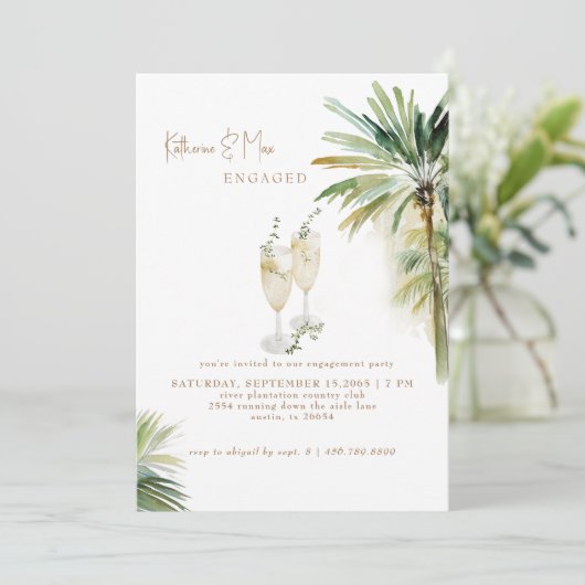 Champagne Toast Tropical Engagement Party  Kaart (Staand voorkant)