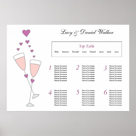 Champagne Toast Wedding Table Plan Poster (Voorkant)