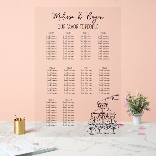 Champagne Toren Bruiloft 10 tafels zitplaatsen gra Acryl Bord (Huwelijk)