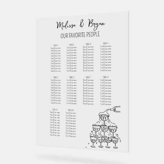 Champagne Toren Bruiloft zitplaatsenkaart 18x24 Acryl Bord (Hoek)