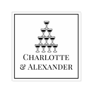 Champagne Toren Echtpaar Bruid Bruidegom Namen Oml Zelfinktende Stempel