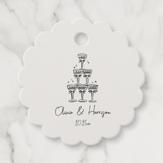 Champagne Tower Doodle Custom Name Wedding Bedankjes Labels (Voorkant)