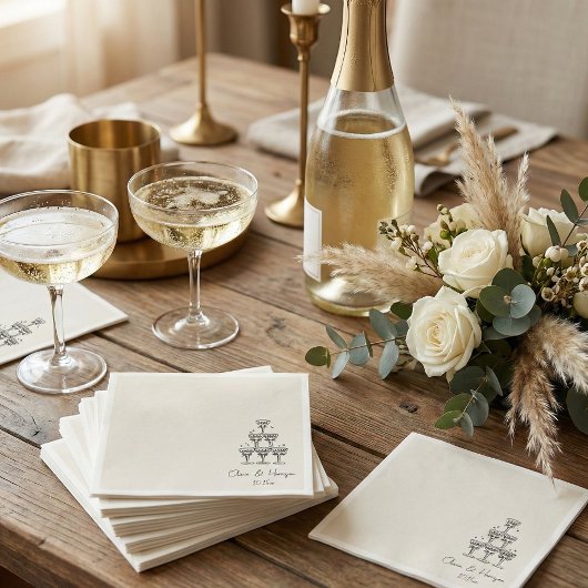 Champagne Tower Doodle Custom Name Wedding Servet