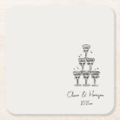 Champagne Tower Doodle Custom Name Wedding Vierkante Kartonnen Onderzetter (Voorkant)