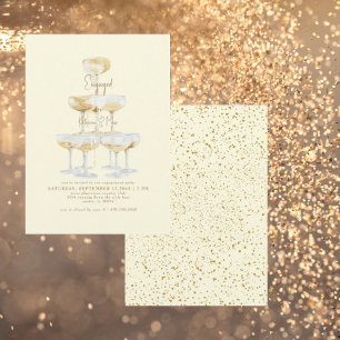 Champagne Tower Gold Tekst Geel Verlovingsfeest Kaart