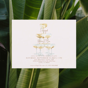 Champagne Tower Gold Text Blush Engagement Party Briefkaart