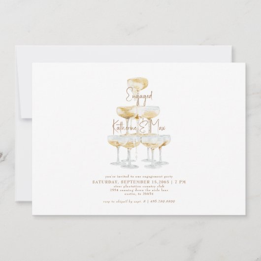Champagne Tower Gold Text Engagement Kaart (Voorkant)