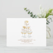 Champagne Tower Gold Text Engagement Kaart (Staand voorkant)