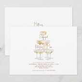 Champagne Tower Gold Text Engagement Kaart (Voorkant / Achterkant)