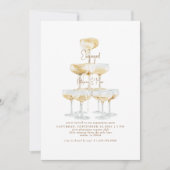 Champagne Tower Gold Text Engagement Kaart (Voorkant)