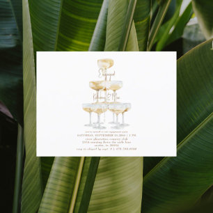 Champagne Tower Gold Text White Engagement Briefkaart