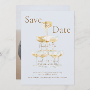 Champagne Tower Icy Blue Foto de datum opslaan Save The Date