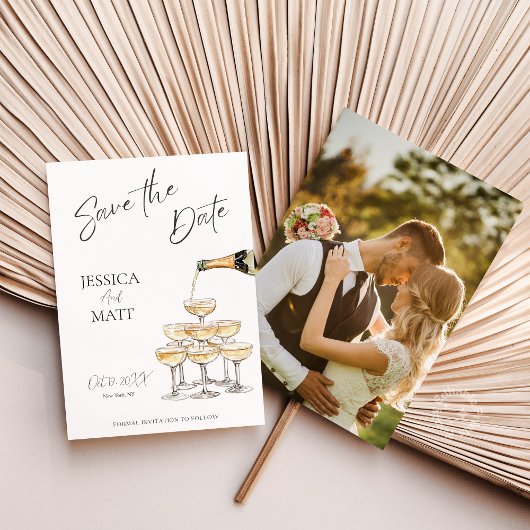 Champagne Tower met foto Save The Date