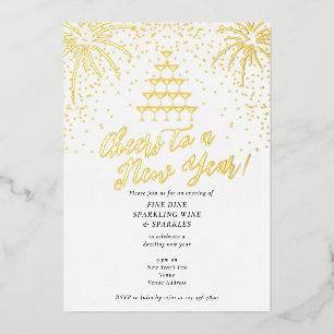 Champagne Tower New Years Eve Dinner Cocktail Bash Folie Uitnodiging