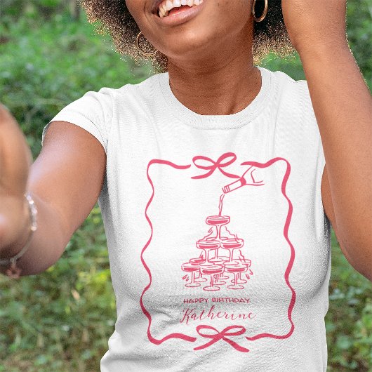 Champagne Tower Pink Hand Drawn Scribble Birthday  T-shirt
