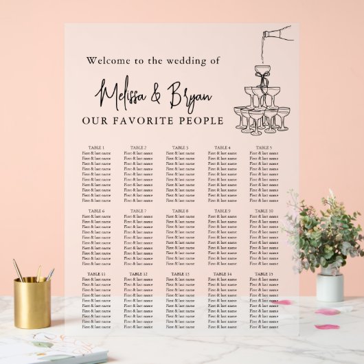 Champagne Tower Wedding Frosted zitkaart Acryl Bord (Huwelijk)