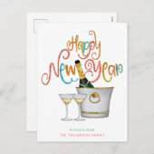 Champagne Turquoise Koraal Goud Glitters Gelukkig Feestdagenkaart (Voorkant / Achterkant)