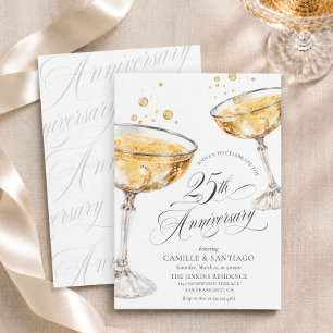 Champagne uitnodiging 25-jarig huwelijksjubileum