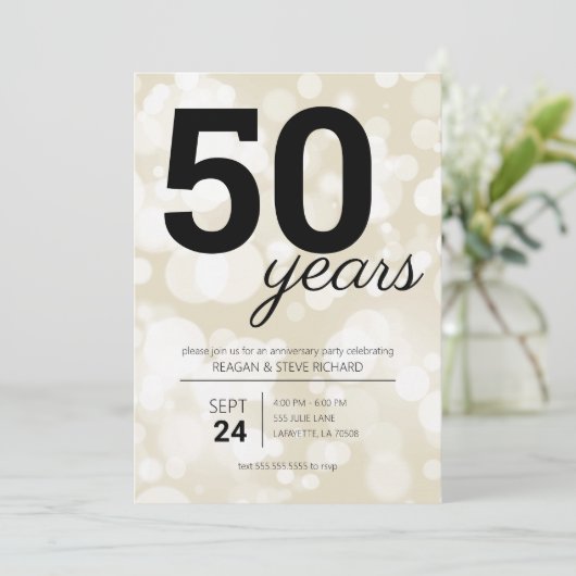 Champagne uitnodigingen voor 50ste verjaardagsfees (Staand voorkant)