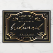 Champagne vintage Bridesmaid Étiquette noir et or (Étiquettes simples)