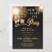 Champagne Vuurwerk Zwart Goud Nieuwjaar Eve Party Kaart (Voorkant)
