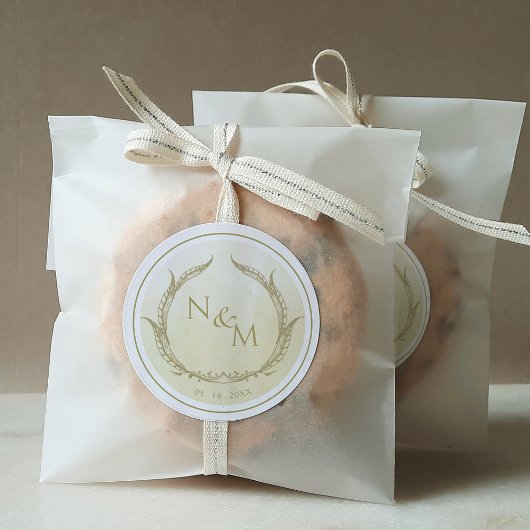 Champagne Waterverf Monogram Envelope Seal/Favor Ronde Sticker