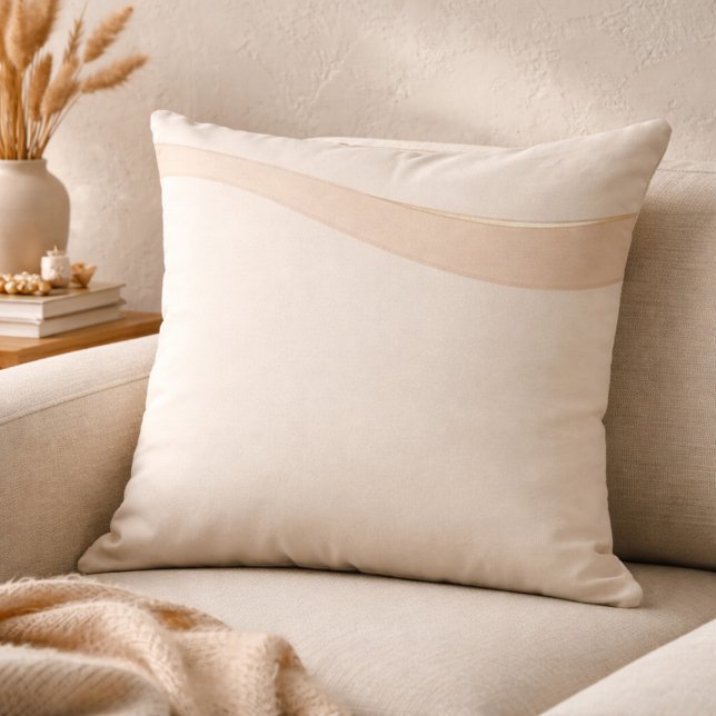 Champagne Wave Neutrals Throw Pillow Kussen (Ivory and taupe waves with a champagne line for refined coastal layering)