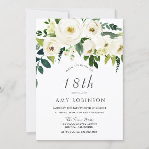 Champagne White Floral Elegant 18e verjaardag Kaart