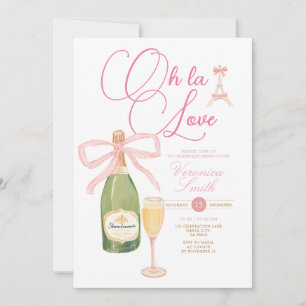 Champagne Wine Pink bow Paris Theme Vrijgezellenfe Kaart