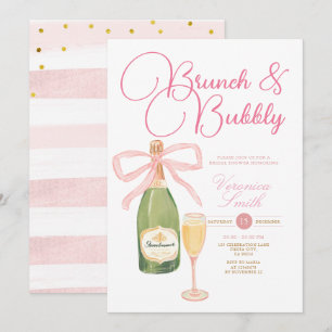 Champagne Wine Pink Bow Vrijgezellenfeest Kaart