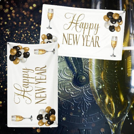 Champagne Wit & Goud Oud en Nieuw-feest Spandoek