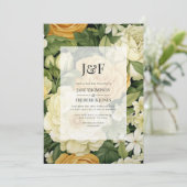 Champagne, wit & groen Bloemen bruiloft Kaart (Staand voorkant)