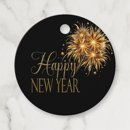 Champagne Zwart & Goud Oudejaarsfeest Bedankjes Labels (Voorkant)