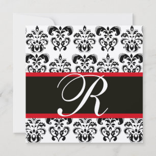 CHAMPAGNE & ZWART ROOD DAMAST MONOGRAM , wit Kaart