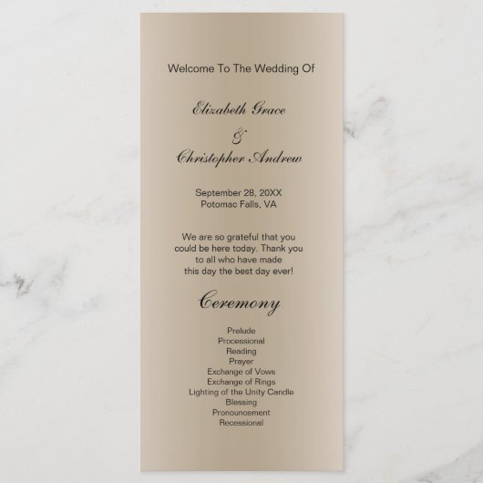 Champagne Zwart Script Huwelijksprogramma Kaart (Voorkant)