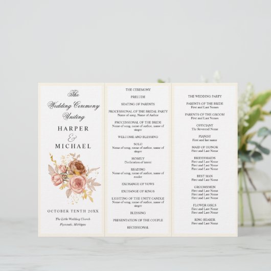 champagnebloemen Tri-Fold trouwprogramma (Staand voorkant)