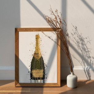 Champagnefles Muur Kunstprint 'Dwaze Goud' Poster